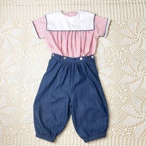 Vintage 1990s Sir Alec Boys 4t Patriotic Collared Button On Knicker Bobby Suit